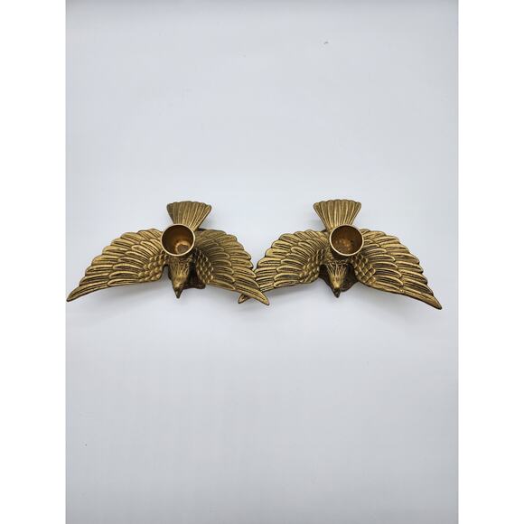Vintage Solid Brass Flying Eagle Taper Candle Holders - Picture 3 of 3